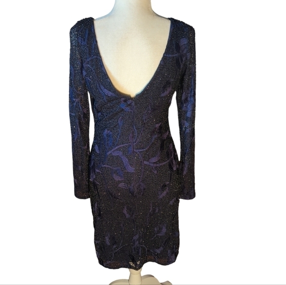 Aidan Mattox party low back Floral embroidery Beaded knee length dress Blue sz 8 - Picture 4 of 13